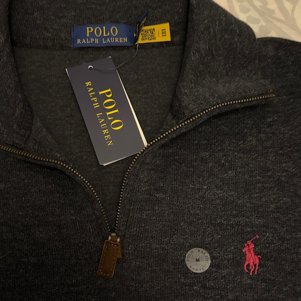 Polo by Ralph Lauren Men's Charcoal Quarter-Zip Sweatshirt - Picture 3 of 5